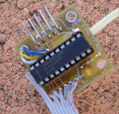 Top of PCB showing DB9F extended using wires