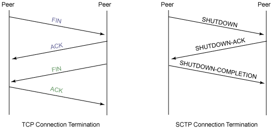 TCP and SCTP connection termination sequences